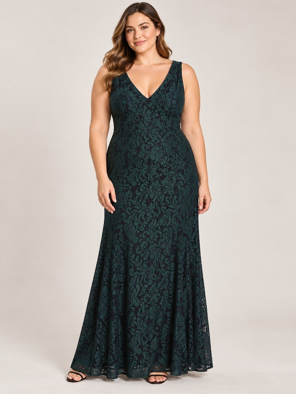 Ralph Lauren Emerald Green Lace V-Neck Maxi Dress